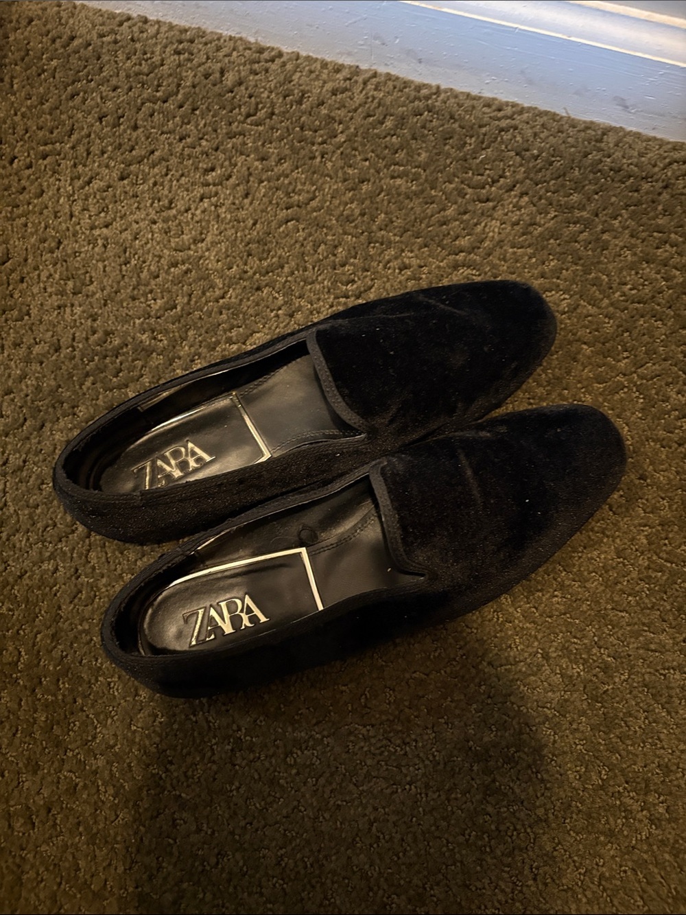 ZARA Black Velvet Slip-On Loafers